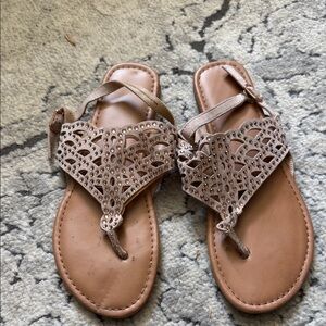 Women’s Beige Embellished Toe-Post Sandals